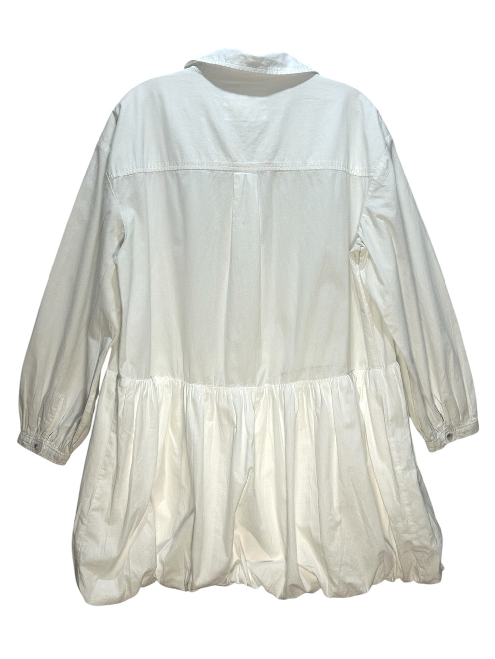 Anthropologie Maeve White Cotton Poplin Mini Shirt Dress w/ Bubble Hem - Medium - Picture 3 of 9